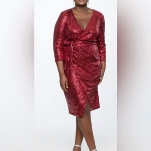 Eloquii Cranberry Sequin Wrap Dress Size 16